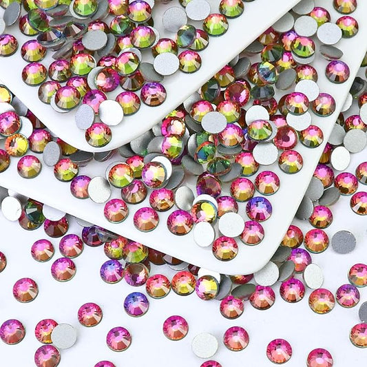 Flatback Crystal Rhinestones Round Gems for Nail Art and Craft Clothes Glue Fix, Rainbow (6.4-6.6mm) SS30/288PCS