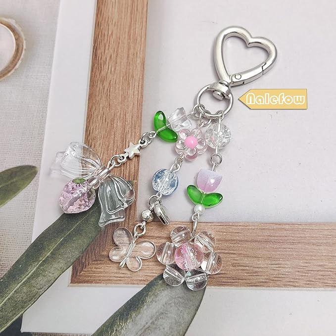 Keychain Bag Accessories Cute Cherry Strawberry Flower Keychains Accessories Decor for Keys Bags Purses Gift