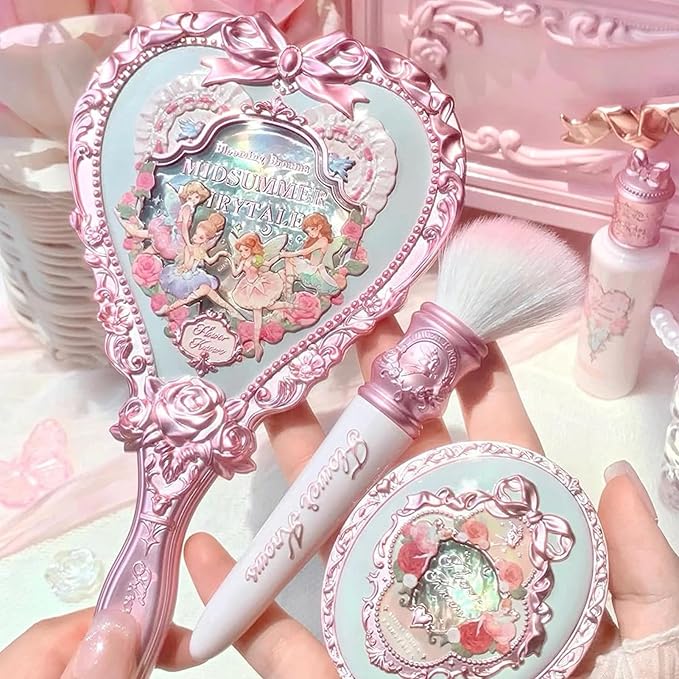 Flower Knows Midsummer Fairytales Hand Mirror,Vintage Heart Handheld Mirror,Fancy & Pretty Princess Handheld Mirror with Long Handle,Gift for Girls & Women(Tea Menthe)