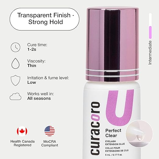 Curacoro Professional Eyelashes Glue - Extra Strong Adhesive for Salon Use, Clear & Black, Multiple Drying Times (0.5-3 Sec), 0.17 fl.oz / 5ml, 7-8 Week Retention - for Trained Lash Technicians Only