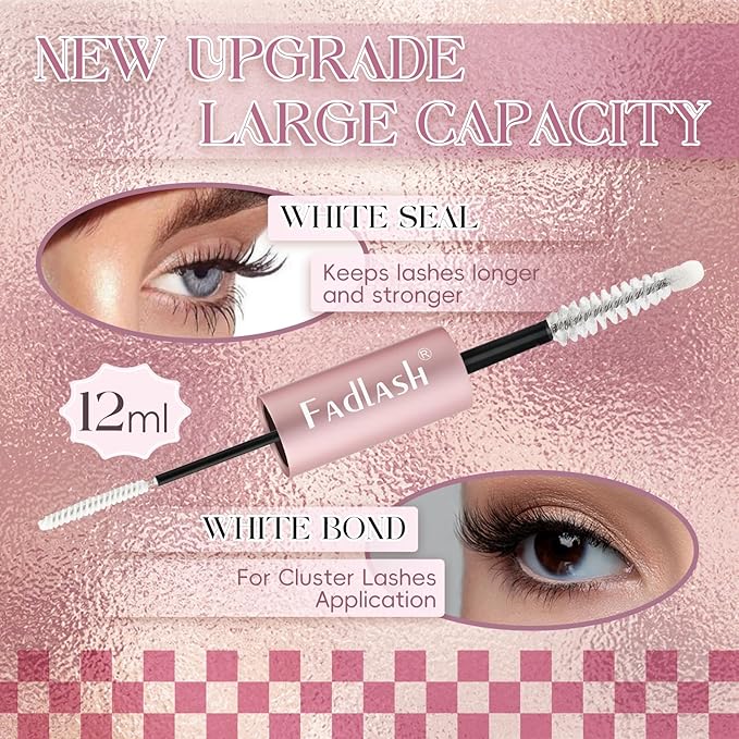 FADLASH Lash Bond and Seal Kit 2 Pcs Bond and Seal Lash Glue for Eyelash Clusters Waterproof Lash Clusters Glue Clear Stong Hold Long Lasting (12ml)