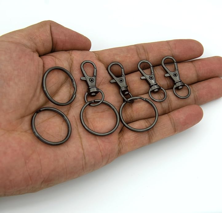 Swivel Snap Hooks with Split Key Rings Premium Metal Silver Lobster Claw Trigger Clasps for Keychain Clip Lanyard Bag Purse Tag Jewelry Making Crafts