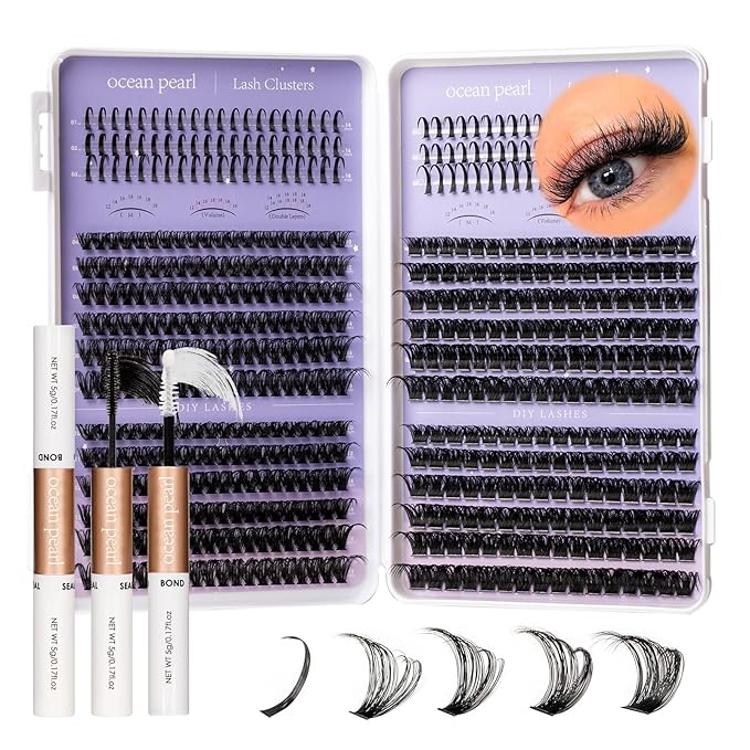 Ocean Pearl Lash Clusters Kit 564 pcs, Eyelashes, spike-effect cluster lashes 60D/80D/100D/150D (10-18 mm) DIY lash extension kit, manga-/anime-inspired Cluster Eyelash Extensions with lash bond+seal