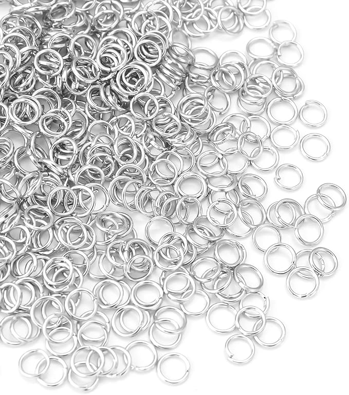 1000 Pcs 5mm Open Jump Rings Rhodium Plated Jump Rings for Jewelry Making Iron Made Single Ring Bulk for DIY Craft Earring Necklace Bracelet Pendant Choker Jewelry Making Findings