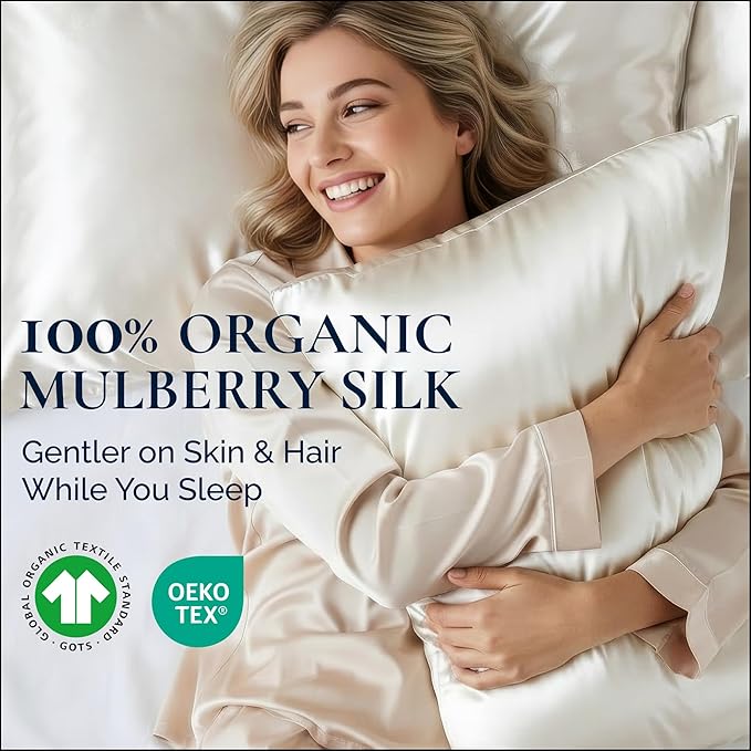 RENESSY Premium Silk Pillowcase 100% Organic Mulberry Silk, 22 Momme, Grade 6A - Oeko-Tex Certified in Germany - Luxury for Hair & Skin, 1 Piece (Standard Size 20x26 Inches, Pale Lavender)