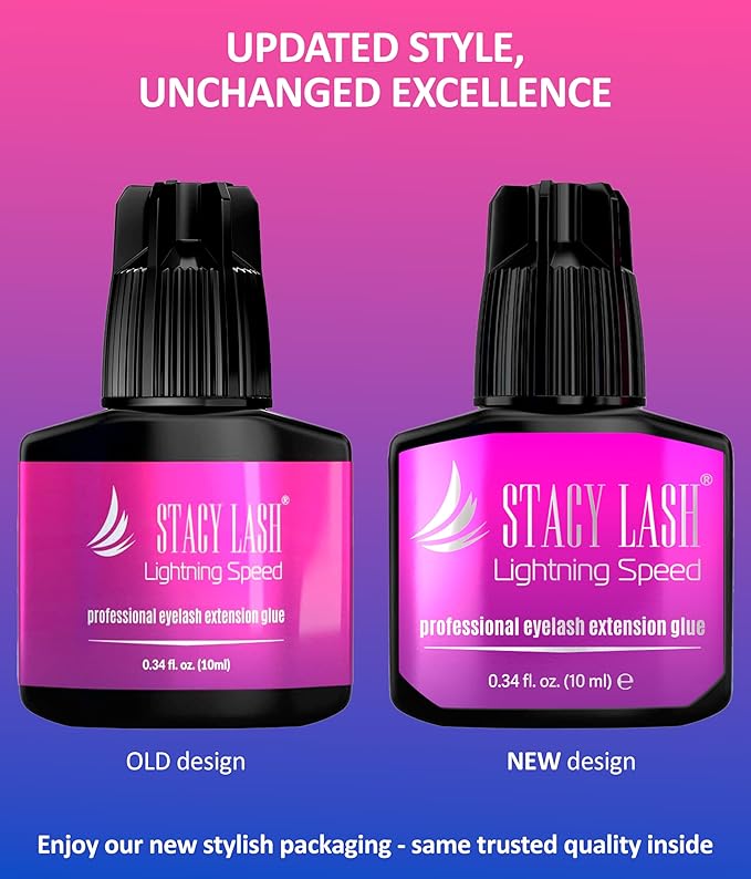 STACY LASH Lightning Speed Eyelash Extension Glue 10ml/0.34 fl.oz / 0.3 Sec Dry/Retention – 6-8 Weeks/Extra Strong Black Adhesive/Professional Supplies