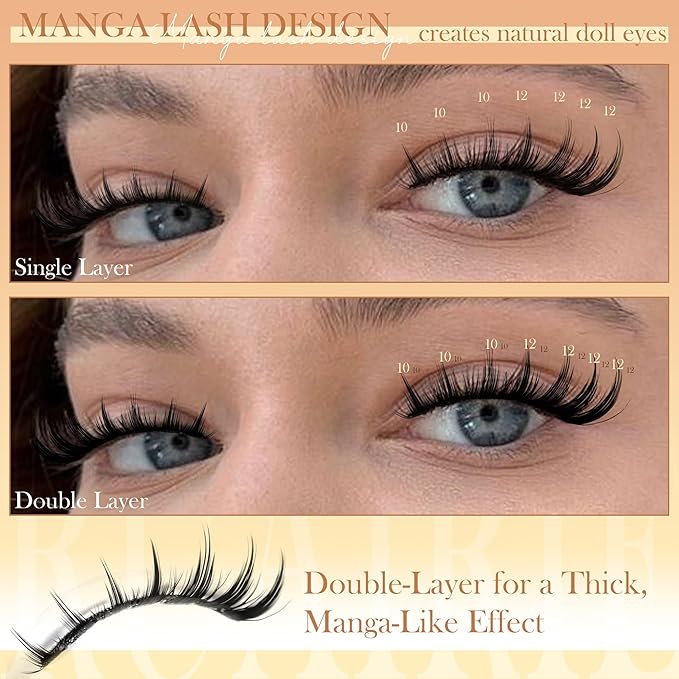 Manga Lash Clusters Wispy Eyelash Clusters Fairy 12-14mm Long Lashes Clusters Natural Cluster Lashes Spiky Cluster Eyelash Extensions C Curly Anime Lash Extensions Individual Lashes by Ruairie
