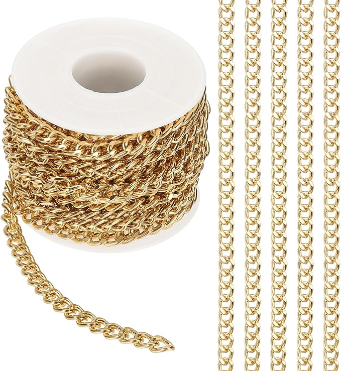 PATIKIL 16.4Ft Aluminium Curb Chains Twisted Links, 7.5x5.5mm Curb Chain Spool Jewelry Making Chains Craft Chain for Necklace Bracelet Earring, Gold