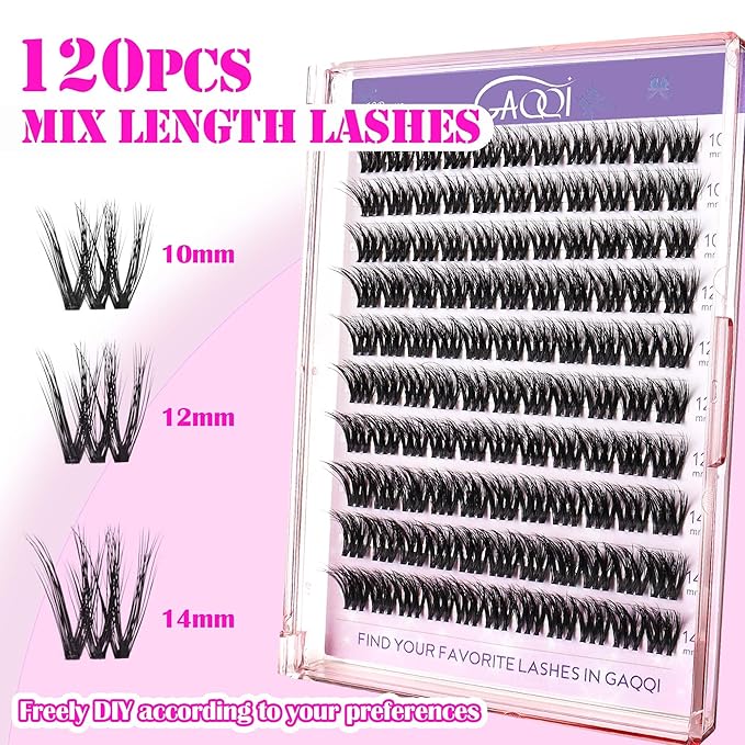GAQQI Lash Clusters, Cluster Eyelash Extensions 110 Cluster Lashes, Wispy Volume Eyelash Clusters 10-14mm, Multilayered 3D Individual Lashes, Soft and Thin Band (3D-GQ08)