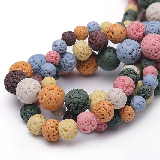 Natural Stone Beads for Jewelry Making,8mm Colorful Lava Polished Smooth Round Gemstone Beads for Bracelet Necklace 15 Inch