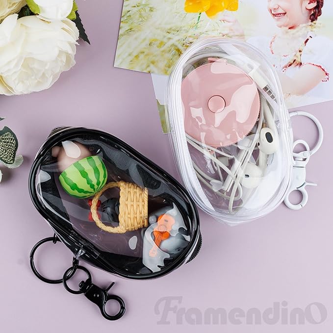 Framendino, 4 Pack Clear Makeup Bag Mini for Women Keychain Pouch Coin Purse Small Storage Data Cable Organizer Zipper