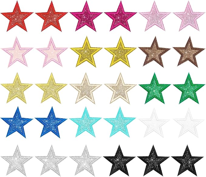 30Pcs Glitter Star Iron on Patches Bling Star Patches Applique for Clothing Hats Jacket Jeans Backpack