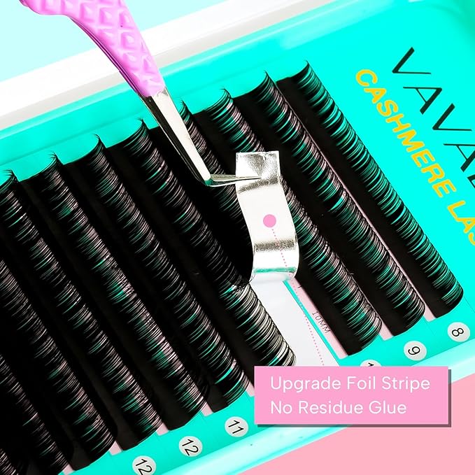 VAVALASH Cashmere Lashes - Premium Volume Eyelash Extensions 8-20MM, Individual Silk Lashes, Soft Super Matte Black, Professional Extension Tray Supplies (0.15-CC-14MM)