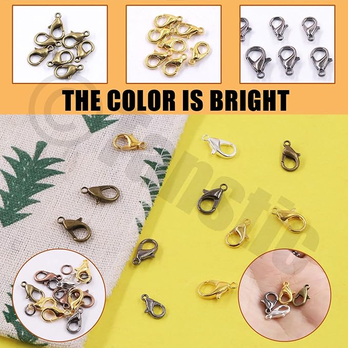 Tanstic 152Pcs 4 Colors 4 Sizes Lobster Claw Clasps Kit, 12mm, 14mm, 16mm, 18mm Alloy Small Jewelry Clasps Lobster Clasps for DIY Necklace Bracelet Jewelry Making