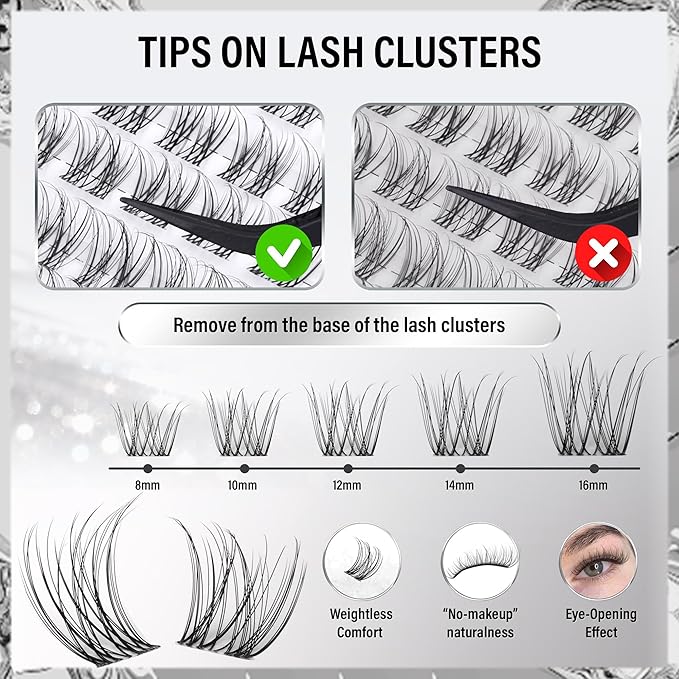 PHKERATA Velure Lash Clusters Natural Cluster Eyelash Extensions Wispy Individual Lashes Clusters DIY Ultra-Light Lash Extensions Soft C Curly Eye Lashes with Invisible Thin Band, 8-16mm, 120Pcs