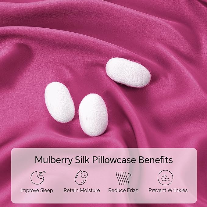 INFIIXSO Silk Pillow Cases 2 Pack Standard Size, Ultra Smooth & Soft Mulberry Silk Pillow Case for Hair and Skin, Breathable Cooling Silk Pillowcase with Hidden Zipper (Hot Pink, 20x26 Inches)