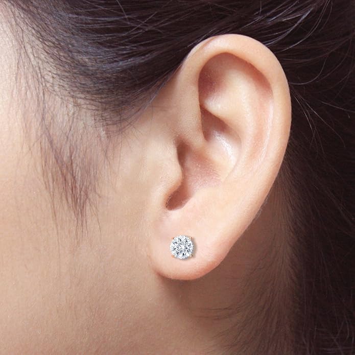 1/4 to 2 Carat Lab Grown Diamond Round Stud Earrings in 14k Gold (E-F, SI1-SI2, cttw), 4-Prong Basket Screw Back by Diamond Wish