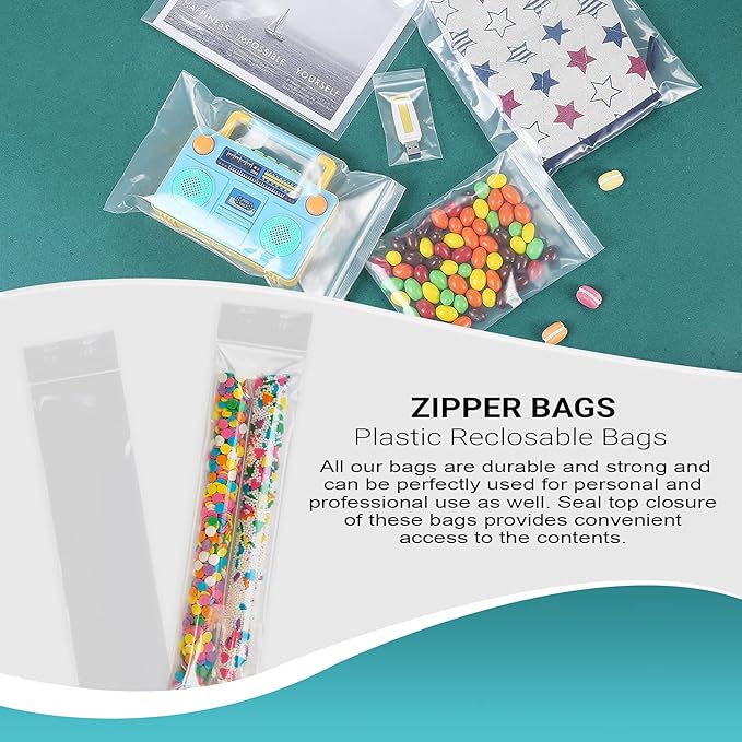 APQ Clear Plastic Reclosable Zipper Bags, 2 x 8 Inches. Pack of 1000 Reclosable Plastic Bags with Zipper Closure. 2 Mil Plastic Jewelry Bags. Waterproof Reclosable Zip Bags for Industrial Use