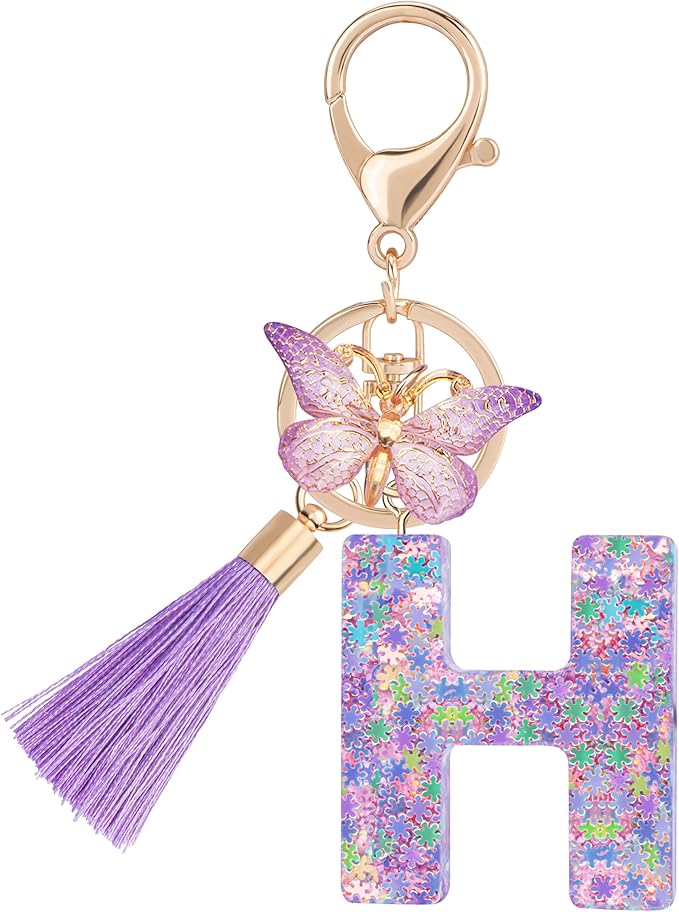 Suweibuke Cute Pink Key Chains for Women Girls, Initial Letter Keychains with Tassel, Charms for Key Purse Handbags Backpacks