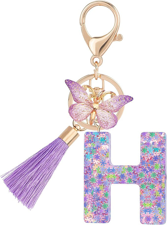 Suweibuke Cute Pink Key Chains for Women Girls, Initial Letter Keychains with Tassel, Charms for Key Purse Handbags Backpacks