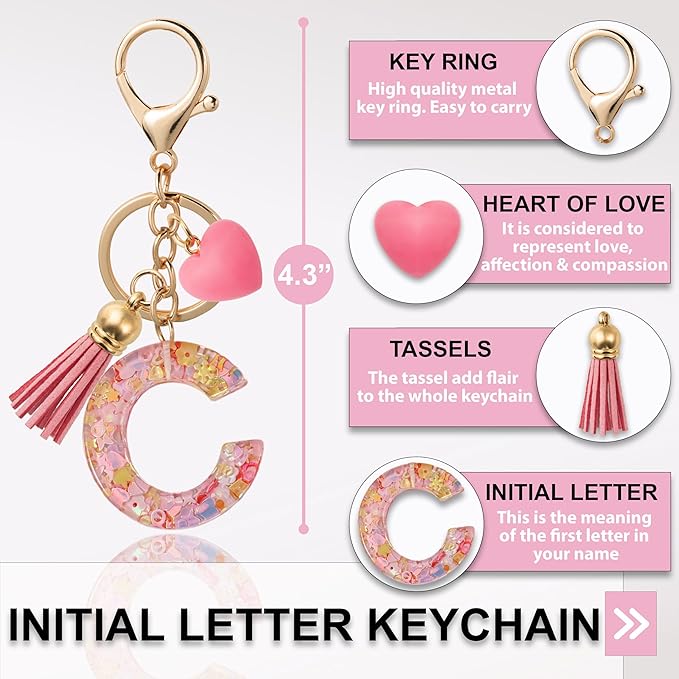 Alphabet Initial Letter Keychain Cute Heart Resin - Letter Keychain for Backpack Charms - Initial Keychains for Women