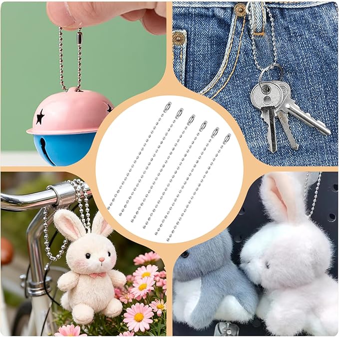 300 pcs 3.9 in Long Bead Connector Clasp Ball Chains Keychain, Beaded Chain Connector Chains for Keychains Stainless Steel Ball Bead Chain with Locking Clasp for Jewelry Making, DIY Crafts