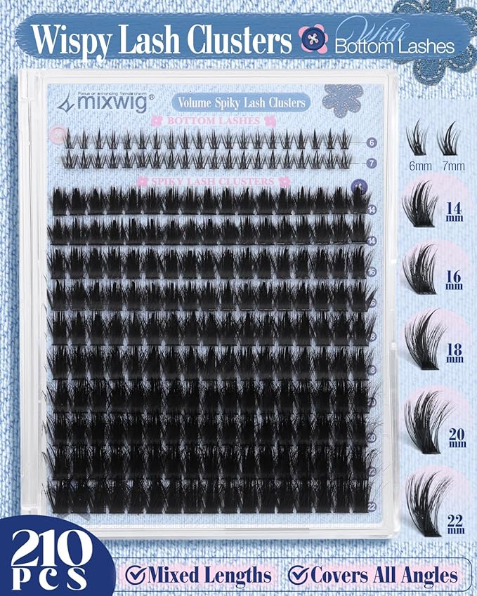 Wispy Lash Clusters Spikes Volume Eyelash Clusters Spiky Cluster Eyelash Extensions with Bottom Lashes Thick Cluster Lashes D Curly 6-22MM Individual Lashes Bond and Seal Tweezers by Lvmixwig