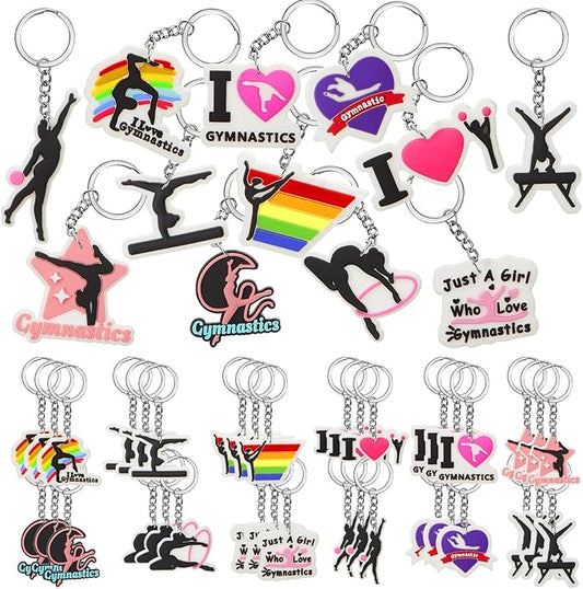 Batiyeer 36 Pack Gymnastics Keychains Bulk Party Favors Sports Ball Key Chains Funny Keyring Gifts for Women Men Birthday Supplies