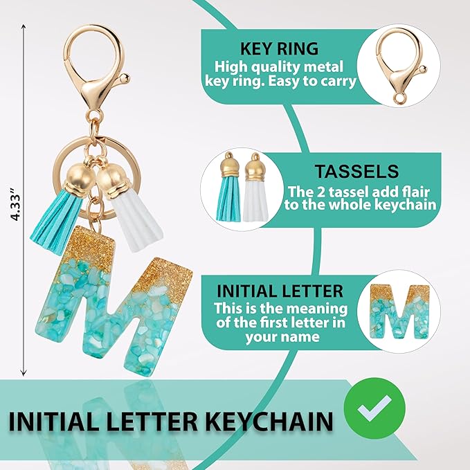 Initial Letter Keychain Cute Resin with 2 PU Tassel, Letter Keychain for Backpack Charms, Initial Keychains for Women