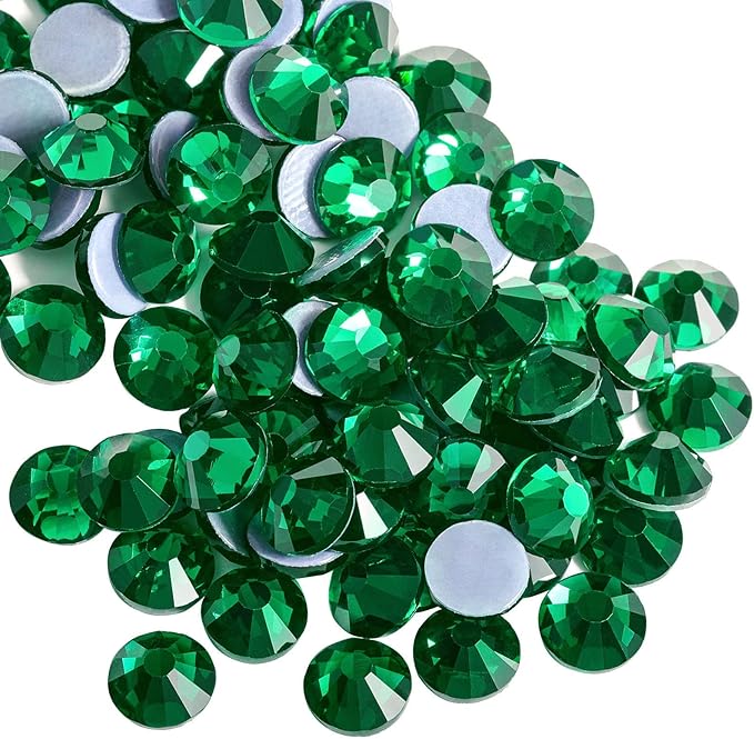 Beadsland Hotfix Rhinestones, 288pcs Flatback Crystal Rhinestones for Crafts Clothes DIY Decorations, Emerald, SS30, 6.3-6.5mm