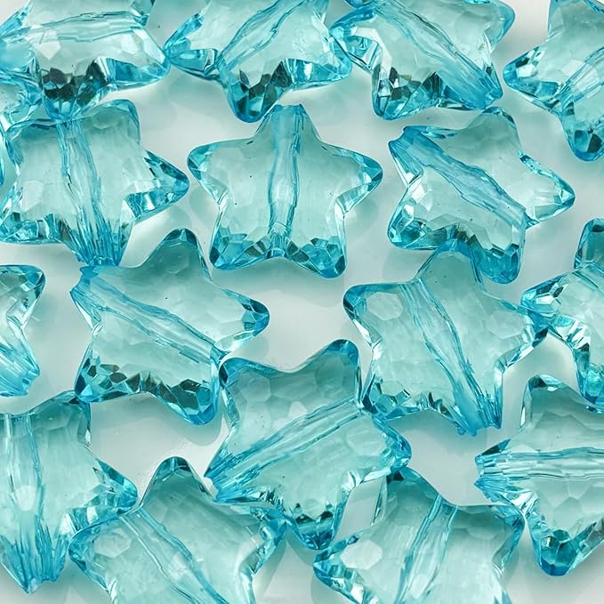 20pcs Acrylic Crystal Star Beads 28mm Star Shape Faceted Beads for Jewelry Making Bracelet Necklace Key Chains DIY Crafts(Light Lake Blue)