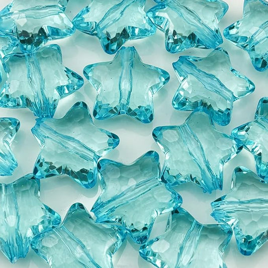 20pcs Acrylic Crystal Star Beads 28mm Star Shape Faceted Beads for Jewelry Making Bracelet Necklace Key Chains DIY Crafts(Light Lake Blue)