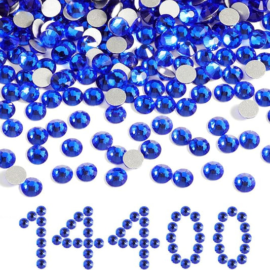 Beadsland Flatback Rhinestones Bulk,14400pcs Royal Blue Rhinestones for Nails Crafts Clothes DIY Decoration, Sapphire, SS6, 1.9-2.1mm