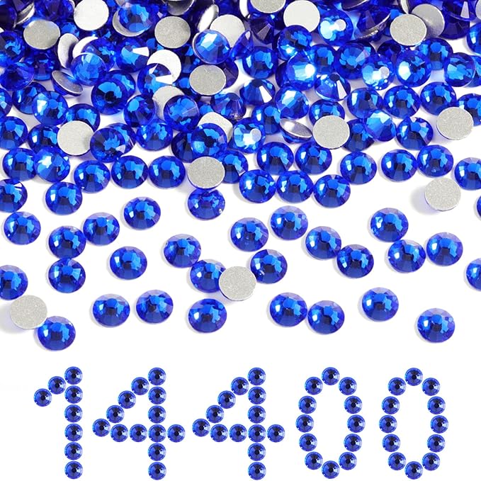 Beadsland Flatback Rhinestones Bulk,14400pcs Royal Blue Rhinestones for Nails Crafts Clothes DIY Decoration, Sapphire, SS20, 4.6-4.8mm