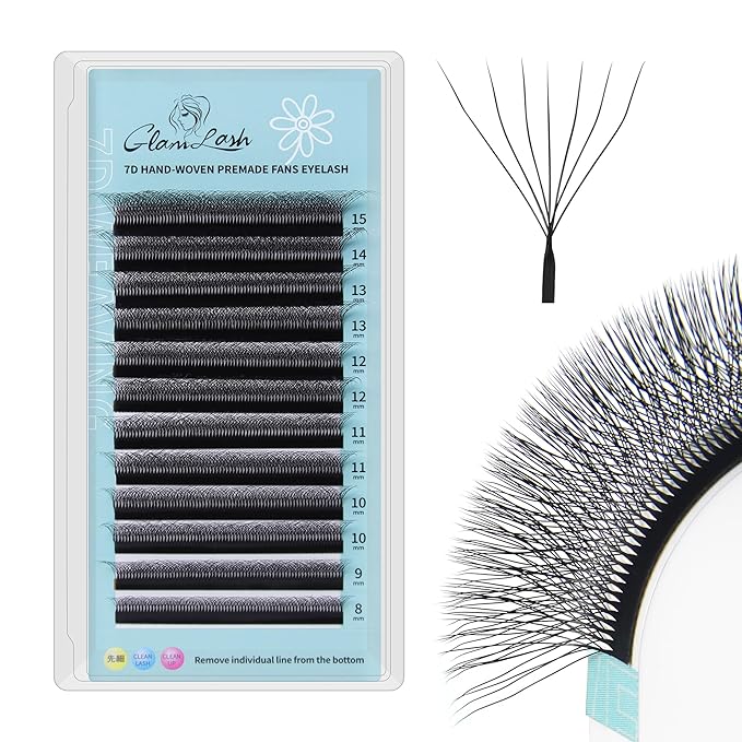 GLAMLASH W Eyelash Extensions 7D Russian Volume Premade Fan Natural Soft Matte Black False Lashes Professional Salon Supplies(7D,0.07,D,8mm)