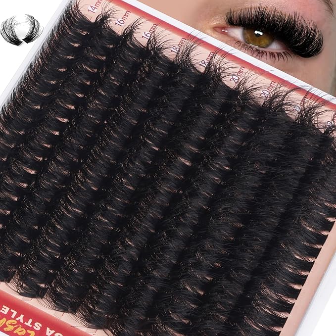 Fluffy Lash Clusters 270D Volume Eyelash Clusters Dramatic Thick Individual Lashes 14-24mm Long Cluster Eyelash Extensions DIY Mega Lash Extension by Eefofnn