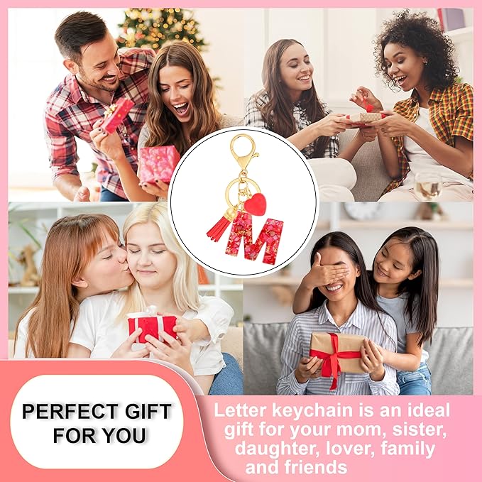 Initial Keychains for Women with Cute Heart Resin - Alphabet Letter Keychain for Bag, Backpacks, Purse or Car key