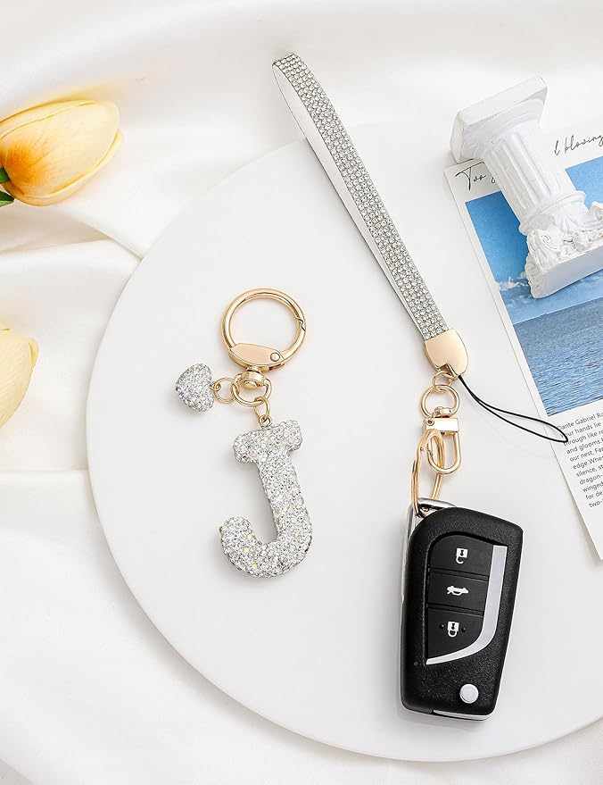 Initial Keychain for Women Girls,Bling Letter Key chain Initial with Heart,Pink Keychain Charms for Backpack Handbag