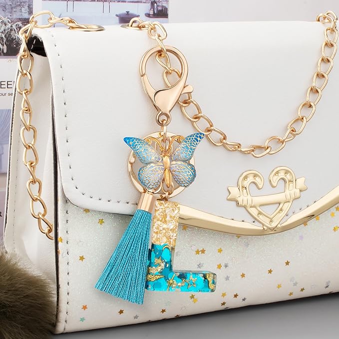 Suweibuke Cute Pink Key Chains for Women Girls, Initial Letter Keychains with Tassel, Charms for Key Purse Handbags Backpacks