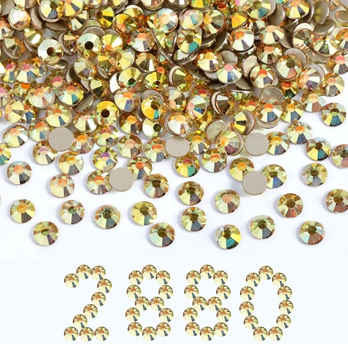 Beadsland Flatback Rhinestones Bulk, 2880pcs Gold Rhinestones for Nails Crafts Clothes DIY Decoration, Metal Sunlight, SS30, 6.3-6.5mm