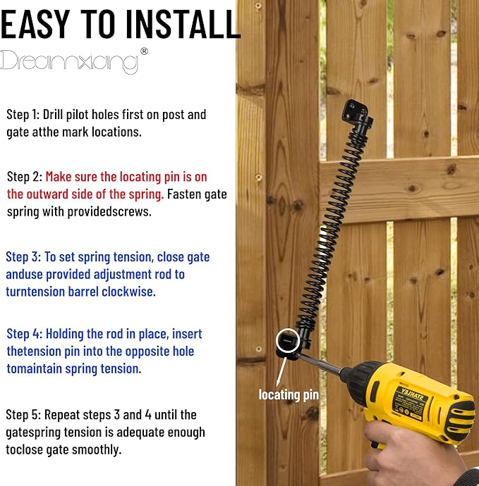 11-1/2" Gate Spring Self Closing Heavy Duty Outdoor Door Spring Automatic Fence Gate Closure Hardware Spring Loaded Gate Latch with Adjustable Tool for Wooden and Vinyl Fence, Black (2 Pack)