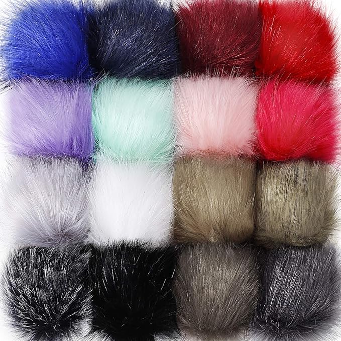 Tatuo 16 Pcs Faux Fur Pom Poms for Hat 4 Inches Large Fluffy Pom Balls for Crafts Knitting Beanies Shoes Scarves Bag Pompoms Keychain Charms Winter DIY Accessories (Pink Mixed Colors)