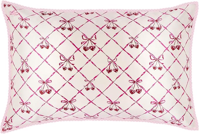 slip Queen Silk Pillowcase – Sweet Cherry Limited Edition with Lace Trim – 100% Pure Mulberry Slipsilk™ – Anti-Frizz, Anti-Crease, Anti-BedHead