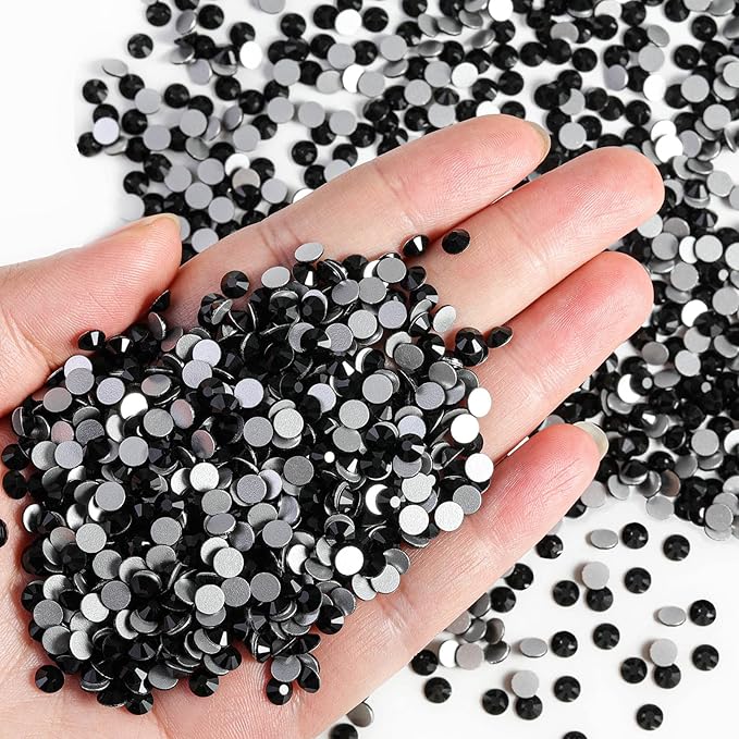 Beadsland Flatback Rhinestones Bulk,14400pcs Black Rhinestones for Nails Crafts Clothes DIY Decoration, Jet Black, SS10, 2.7-2.9mm