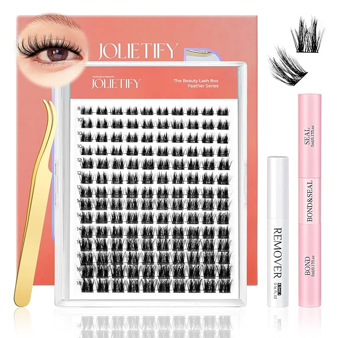JOLIETIFY Lash Extension Kit, Manga Style, Dense Volume, Soft & Fluffy, Faux Mink 8-18mm Cluster Lashes, Reusable Individual Lashes with Waterproof Bond & Seal, Tweezers & Remover, DIY for Beginners