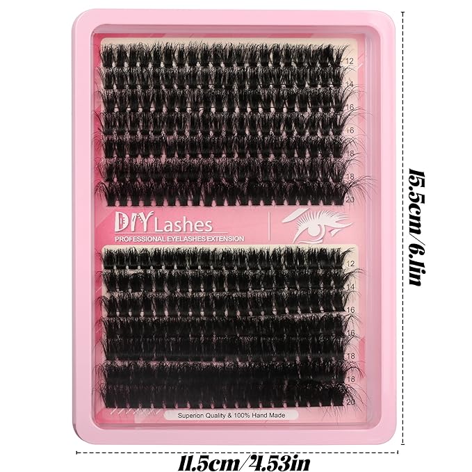 Lash Clusters Volume Eyelashes 280 Pcs Individual Eye lash Clusters 60+80D Cluster Lashes Wispy volume Lash Clusters D curl Makeup at Home - DIY Eyelash Clusters Extension Kit (12-20MM) Mix