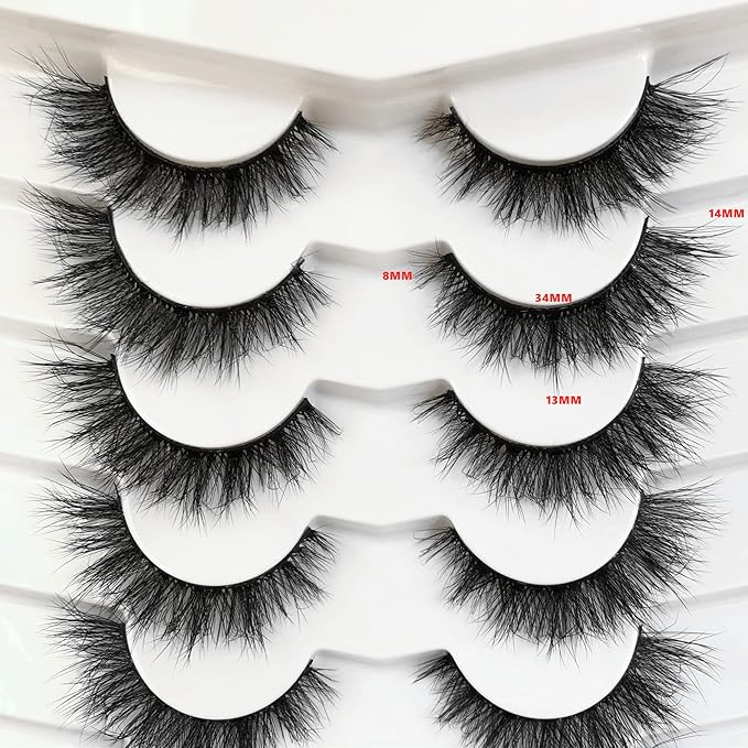 Pooplunch False Eyelashes Cat Eye Look Natural Volume Lashes Wispy Short Fake Eyelashes Faux Mink Lashes 7 Pairs Pack