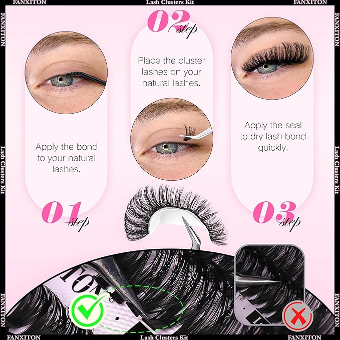 DIY Lash Extension Kit Natural Look Wispy Lash Clusters D Curl 40D+50D 10-16MM Eyelash Extension Kit Individual Lashes Lash Cluster Kit For Beginners (No Glue)