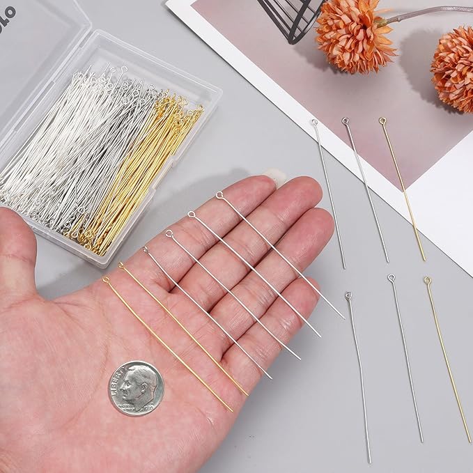 210 Pcs 70mm/2.76 Inch 21 Gauge Eye Pins for Jewelry Making Head Pins Ball Pins, Yumttero Straight Eye Pins for Craft Earring Bracelet Necklace Pendant Jewelry Making (Eye Pins,Mixed Color)