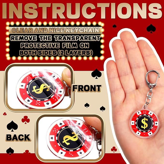 Tondiamo 48 Pcs Casino Party Favors Keychains Bulk Casino Night Souvenirs Dice Keychains for Halloween Birthday Gifts Decorations